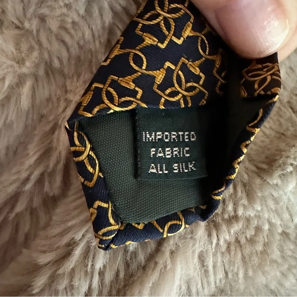 Bert Pulitzer Navy Gold Geometric Silk Tie Made in USA - Picture 5 of 6